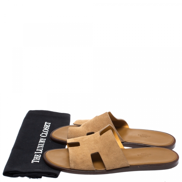 Pre Owned Hermes Beige Suede Izmir Sandals Size 43