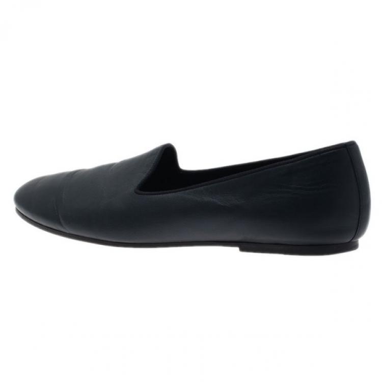 Pre Owned Hermes Blue Leather Gaspard Loafers Size 42