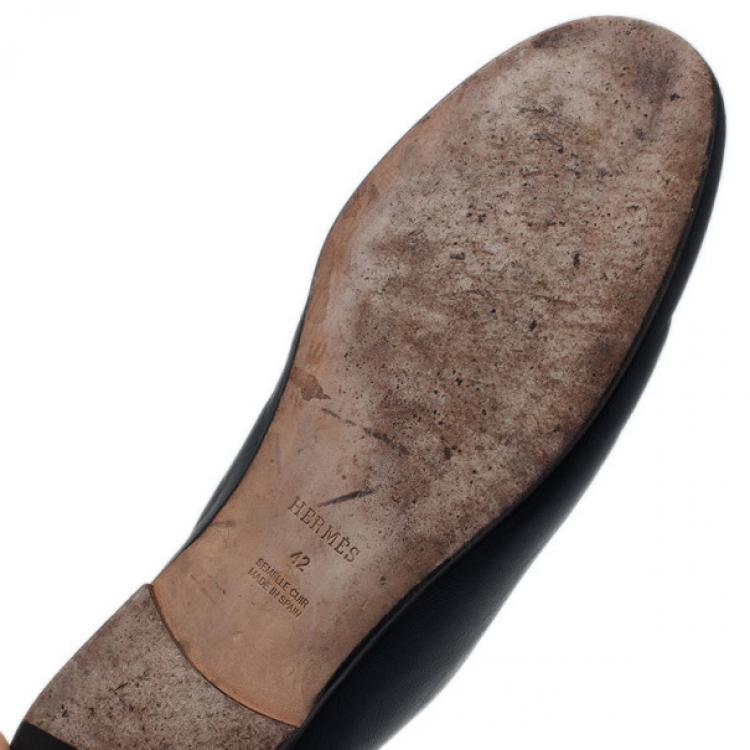 Pre Owned Hermes Blue Leather Gaspard Loafers Size 42