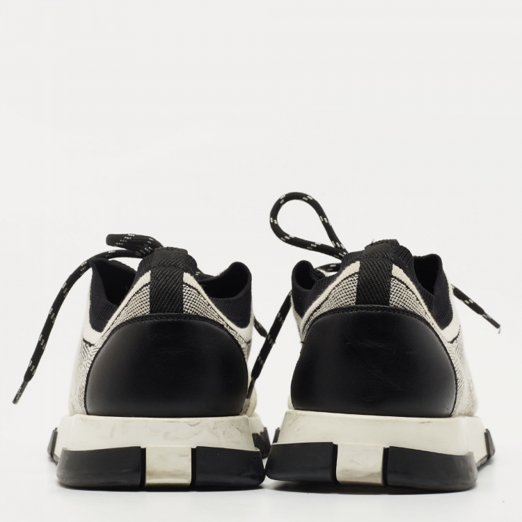 Pre Owned Hermes White/Black Knit Fabric and Suede C-Addict Sneakers Size 42