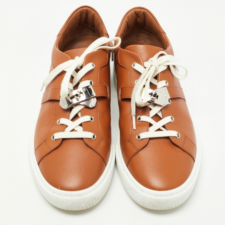 Pre Owned Hermes Tan Leather Day Sneakers Size 43