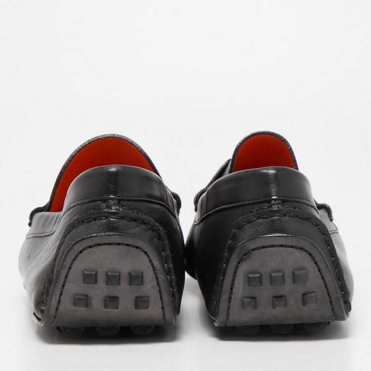 Pre Owned Hermes Black Leather Kennedy Loafers Size 43