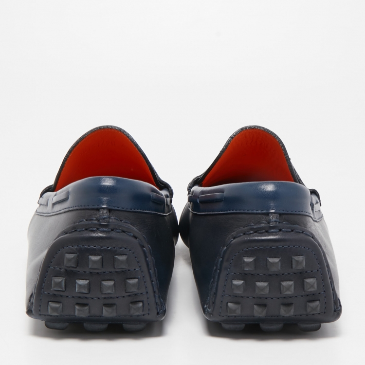 Pre Owned Hermes Navy Blue Leather Irving Loafers Size 43