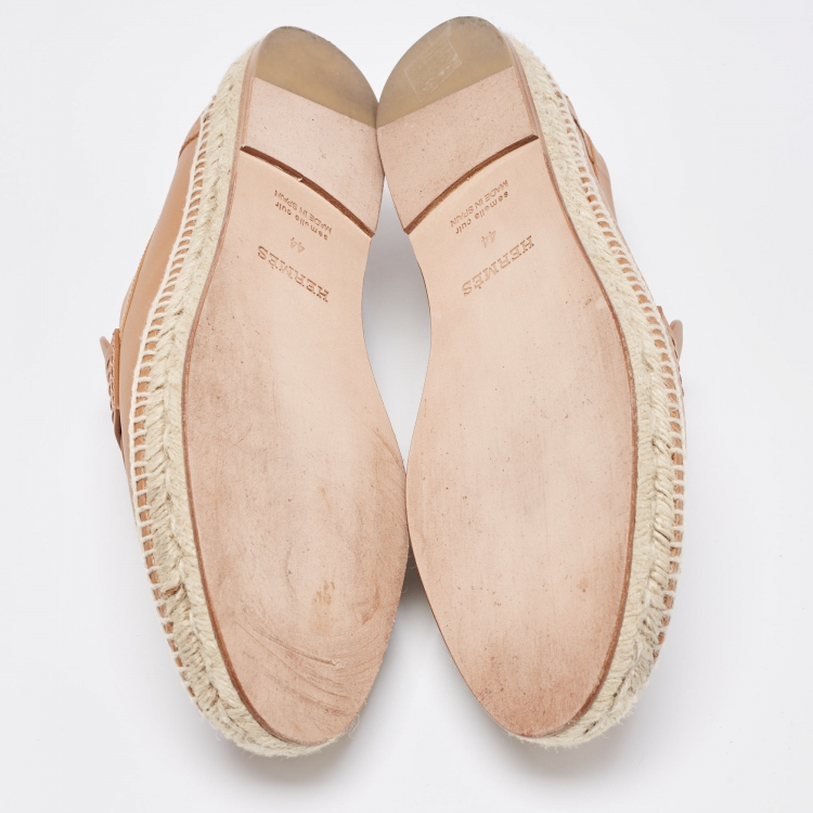 Pre Owned Hermes Brown Leather Trip Slip On Espadrille Size 44