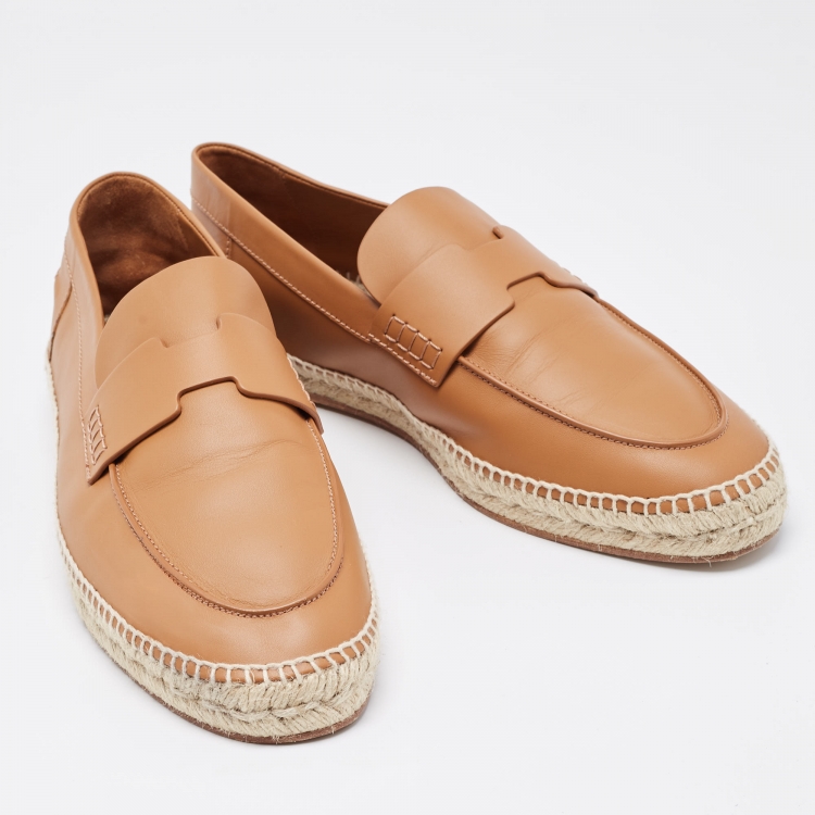 Pre Owned Hermes Brown Leather Trip Slip On Espadrille Size 44