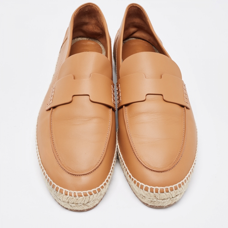 Pre Owned Hermes Brown Leather Trip Slip On Espadrille Size 44