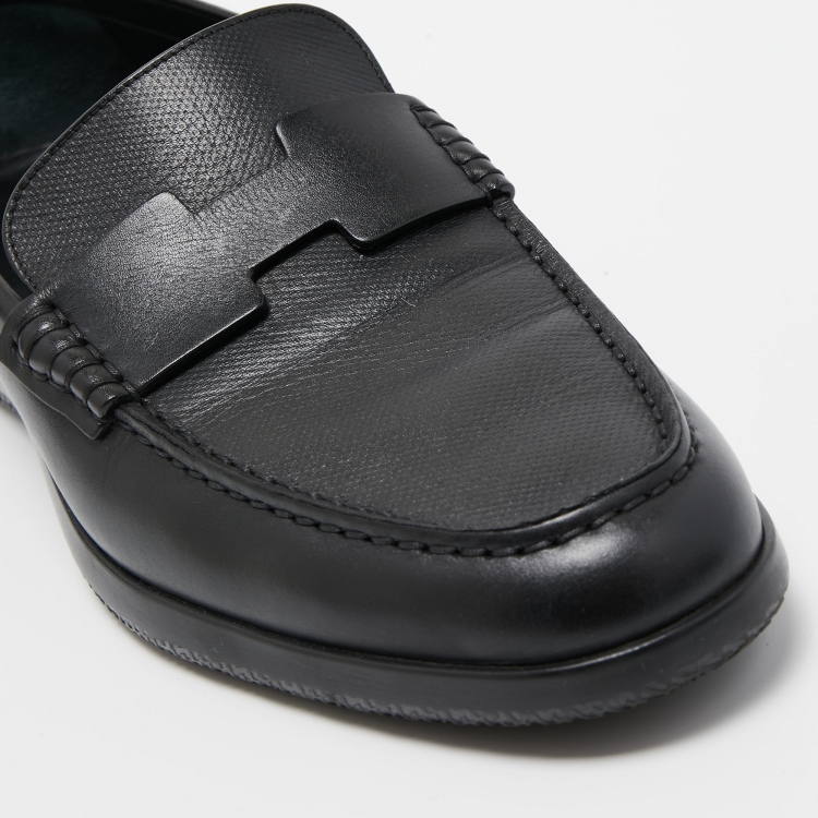 Pre Owned Hermes Black Leather Kennedy Slip On Loafers Size 43.5