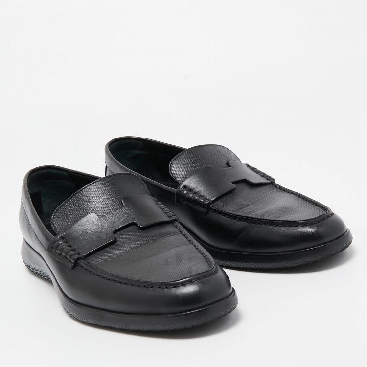 Pre Owned Hermes Black Leather Kennedy Slip On Loafers Size 43.5