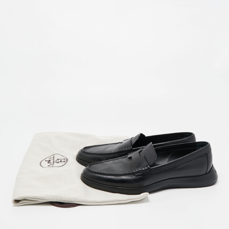 Pre Owned Hermes Black Leather Kennedy Slip On Loafers Size 43.5