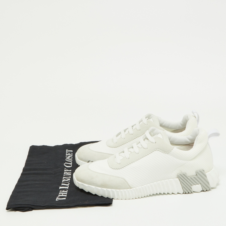 Pre Owned Hermes White/Grey Suede and Mesh Bouncing Sneakers Size 41