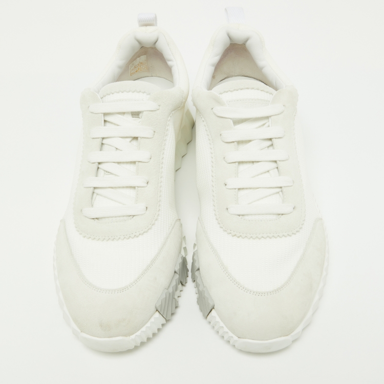 Pre Owned Hermes White/Grey Suede and Mesh Bouncing Sneakers Size 41