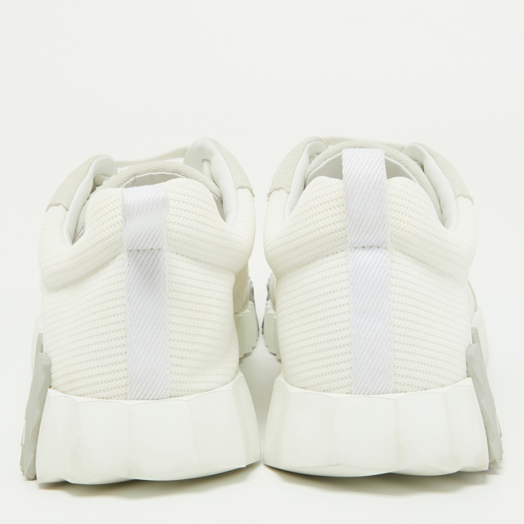 Pre Owned Hermes White/Grey Suede and Mesh Bouncing Sneakers Size 41