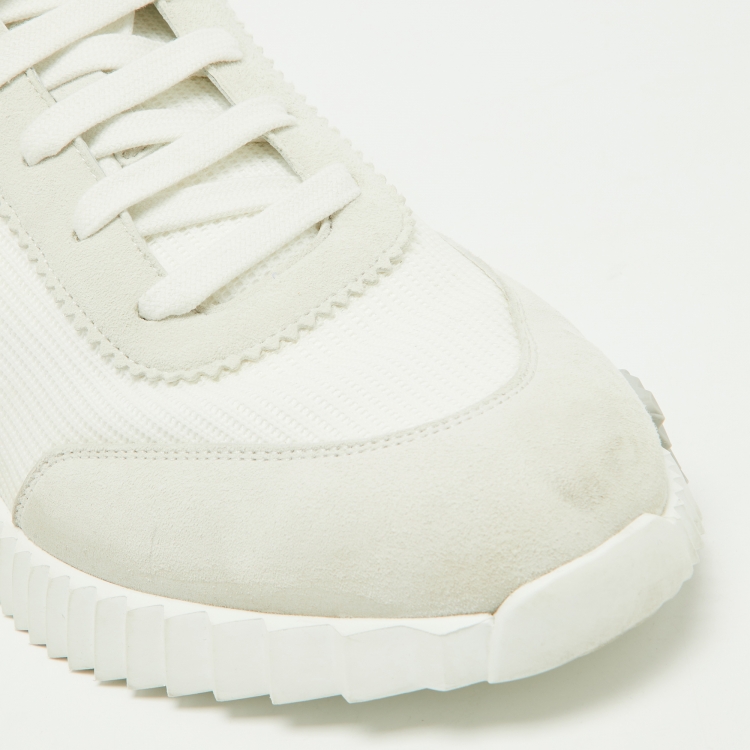 Pre Owned Hermes White/Grey Suede and Mesh Bouncing Sneakers Size 41