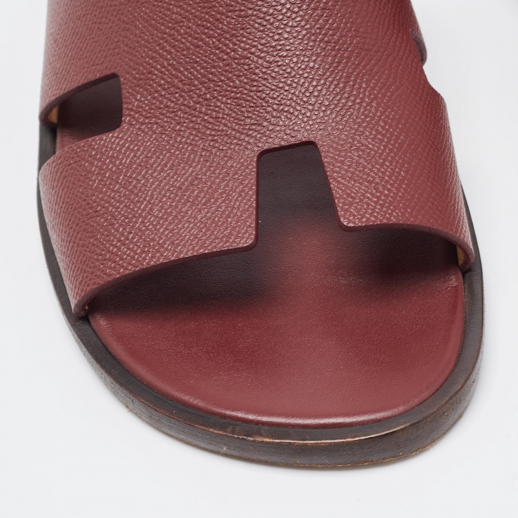 Pre Owned Hermes Burgundy Leather Izmir Slides Size 41