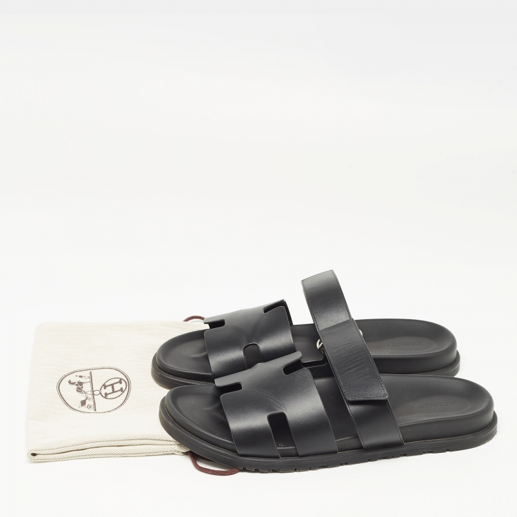 Pre Owned Hermes Black Leather Chypre Sandals  Size 44