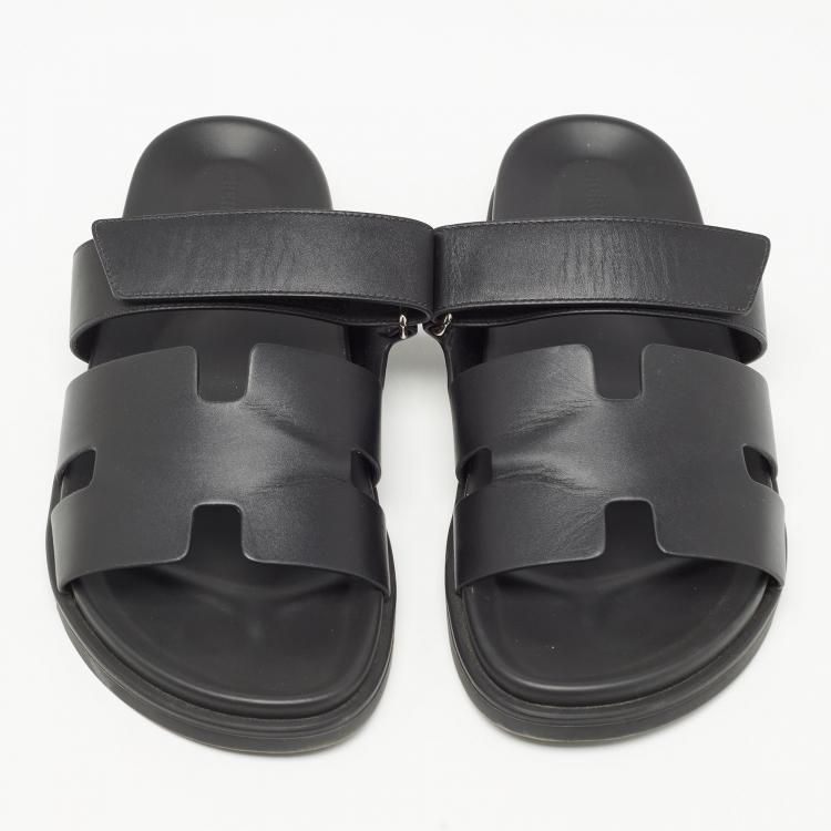 Pre Owned Hermes Black Leather Chypre Sandals  Size 44