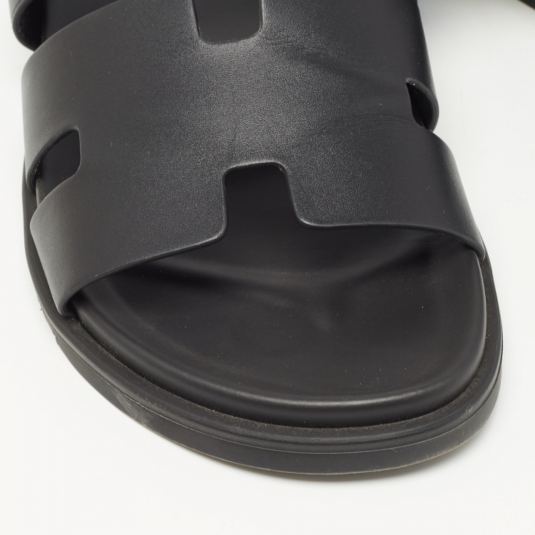 Pre Owned Hermes Black Leather Chypre Sandals  Size 44