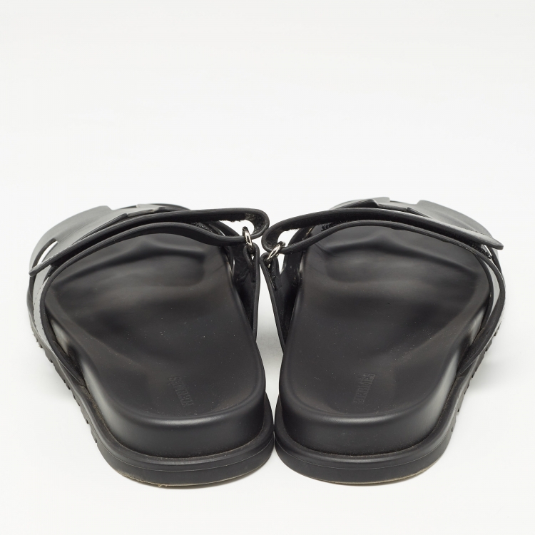 Pre Owned Hermes Black Leather Chypre Sandals  Size 44