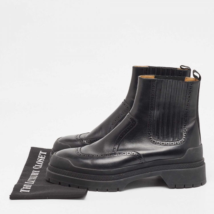 Pre Owned Hermes Black Leather Ankle Boots Size 44