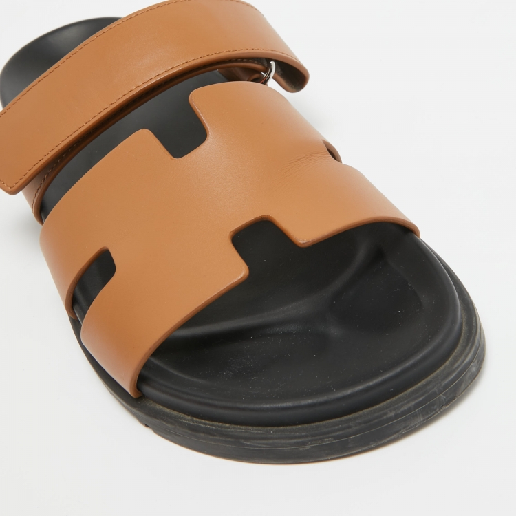 Pre Owned Hermes Brown Leather Chypre Sandals Size 41.5