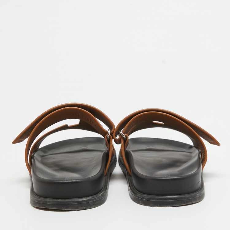 Pre Owned Hermes Brown Leather Chypre Sandals Size 41.5