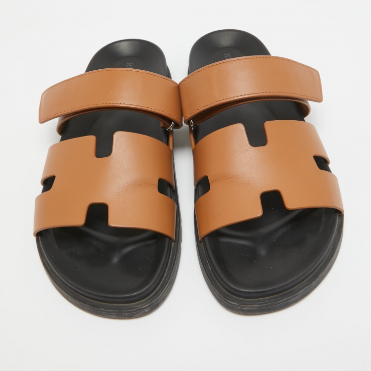 Pre Owned Hermes Brown Leather Chypre Sandals Size 41.5