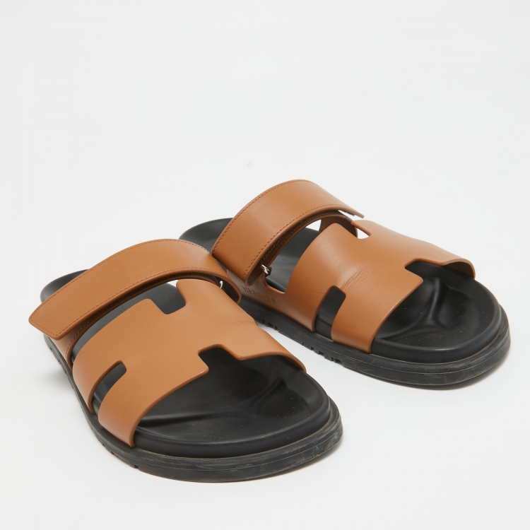 Pre Owned Hermes Brown Leather Chypre Sandals Size 41.5