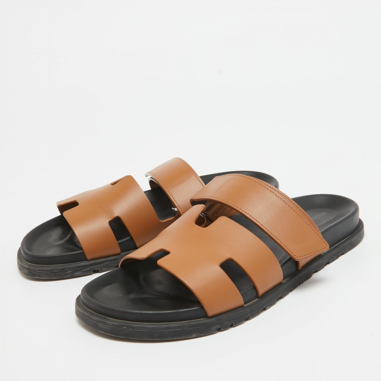 Pre Owned Hermes Brown Leather Chypre Sandals Size 41.5