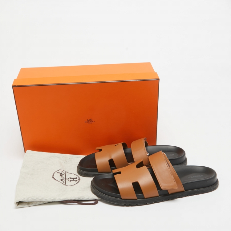 Pre Owned Hermes Brown Leather Chypre Sandals Size 41.5
