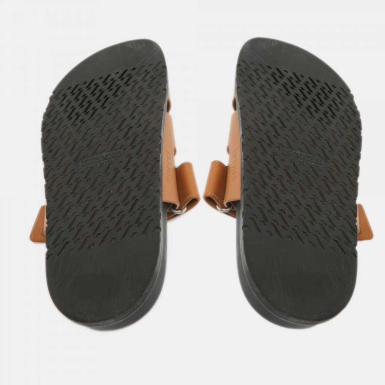 Pre Owned Hermes Brown Leather Chypre Sandals Size 41.5