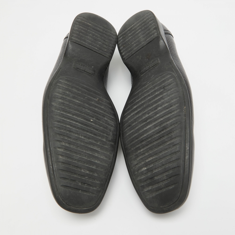 Pre Owned Hermes Black Leather Slip On Loafers Size 42