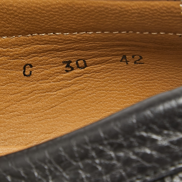Pre Owned Hermes Black Leather Slip On Loafers Size 42