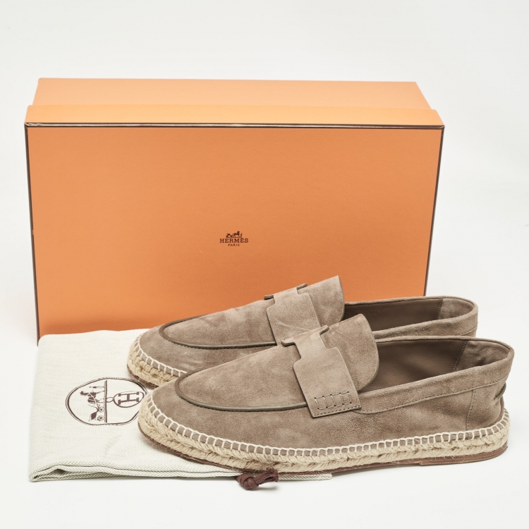 Pre Owned Hermes Olive Green Suede Trip Espadrille Flats Size 45