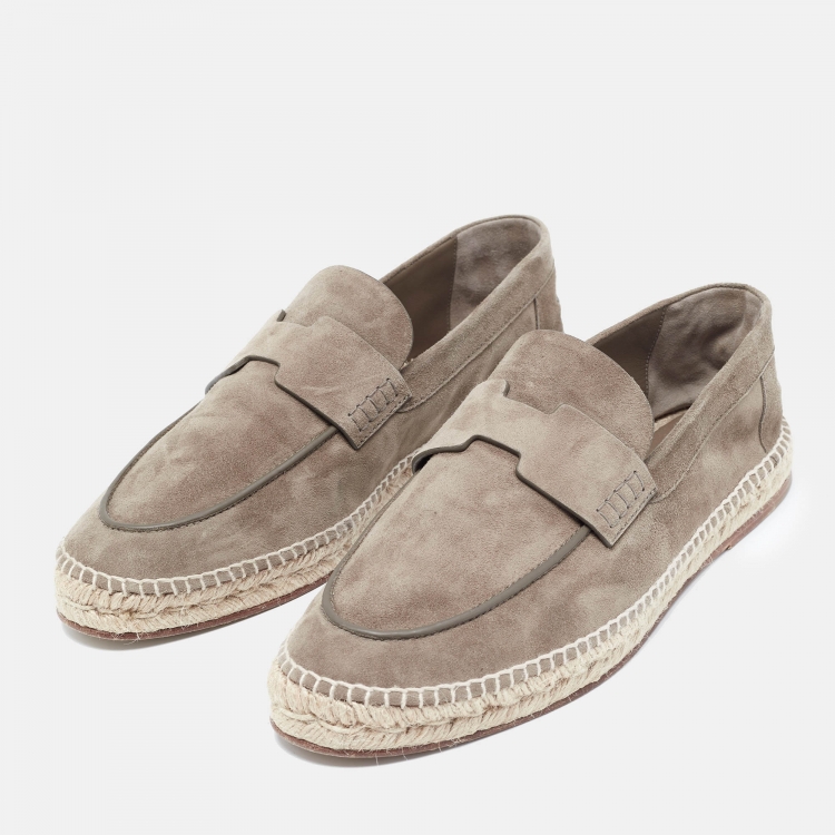 Pre Owned Hermes Olive Green Suede Trip Espadrille Flats Size 45