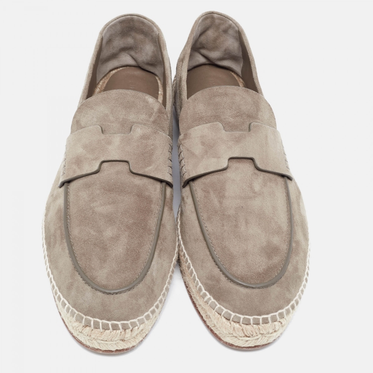 Pre Owned Hermes Olive Green Suede Trip Espadrille Flats Size 45