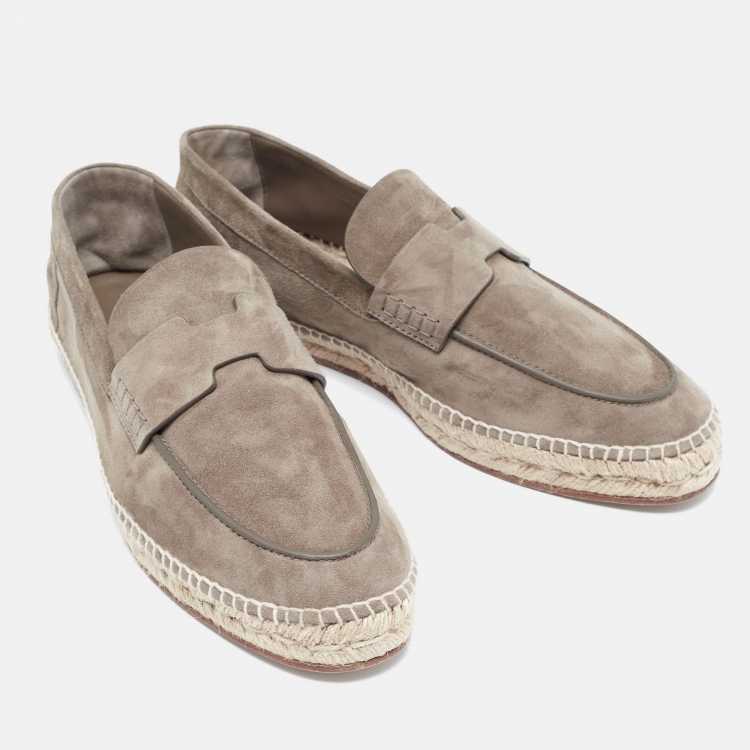 Pre Owned Hermes Olive Green Suede Trip Espadrille Flats Size 45