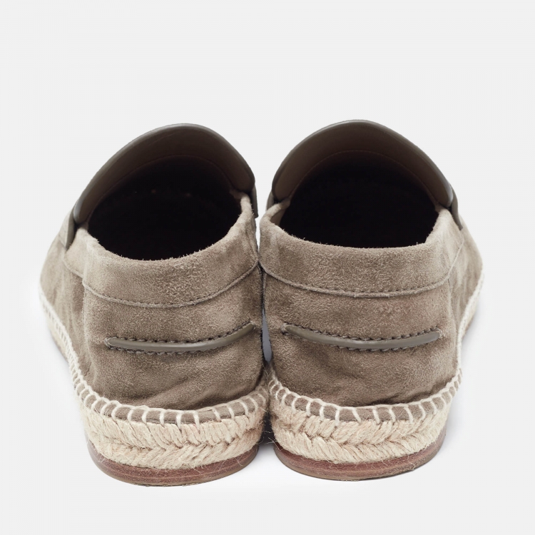Pre Owned Hermes Olive Green Suede Trip Espadrille Flats Size 45