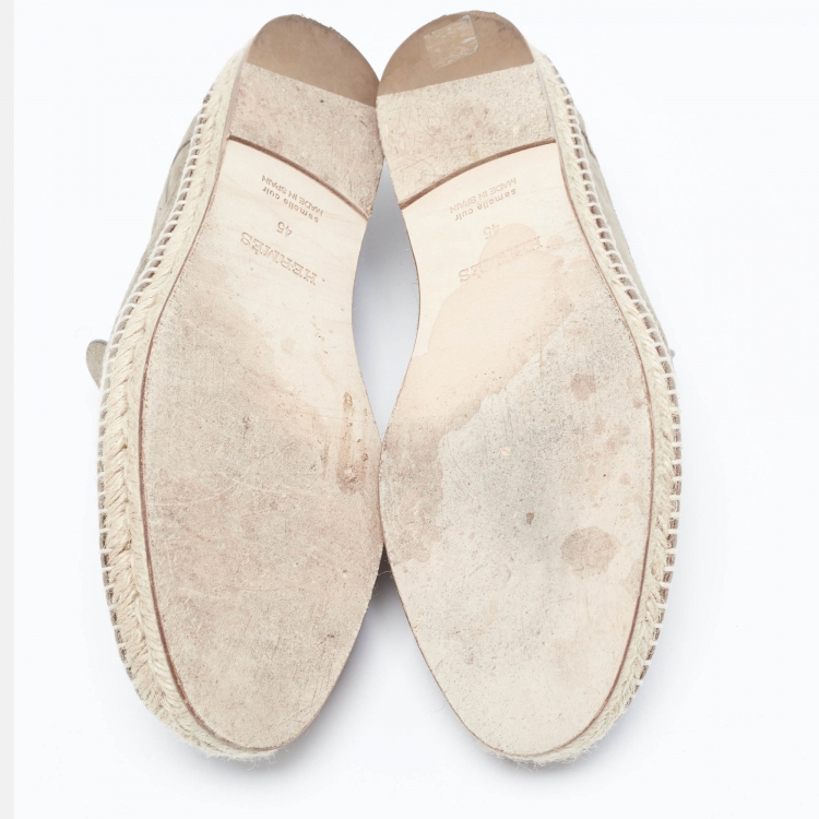 Pre Owned Hermes Olive Green Suede Trip Espadrille Flats Size 45