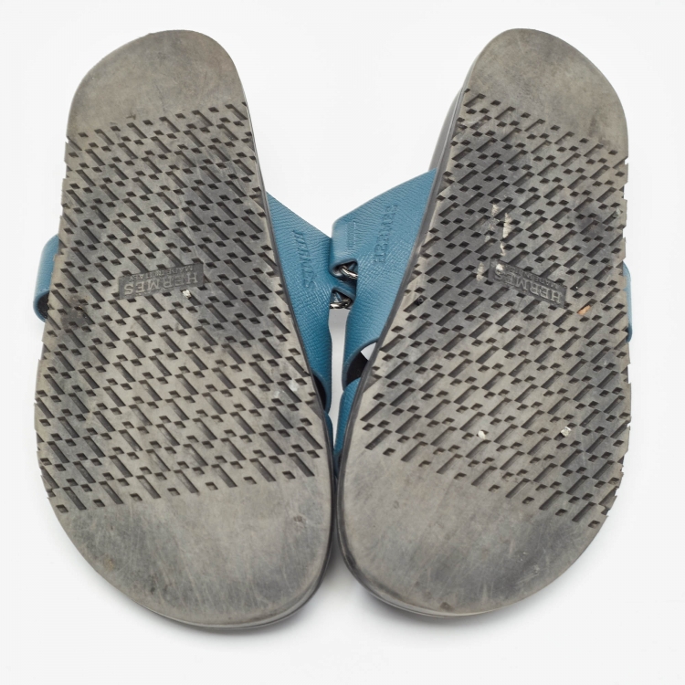 Pre Owned Hermes Blue Leather Chypre Sandals Size 43.5