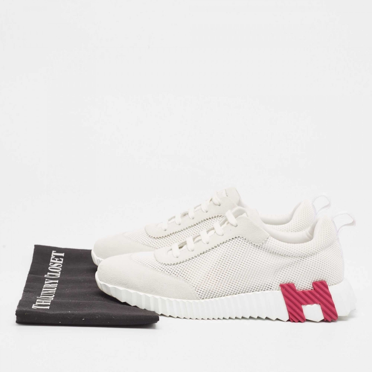 Pre Owned Hermes White Mesh and Suede Boucing Low Top Sneakers Size 41
