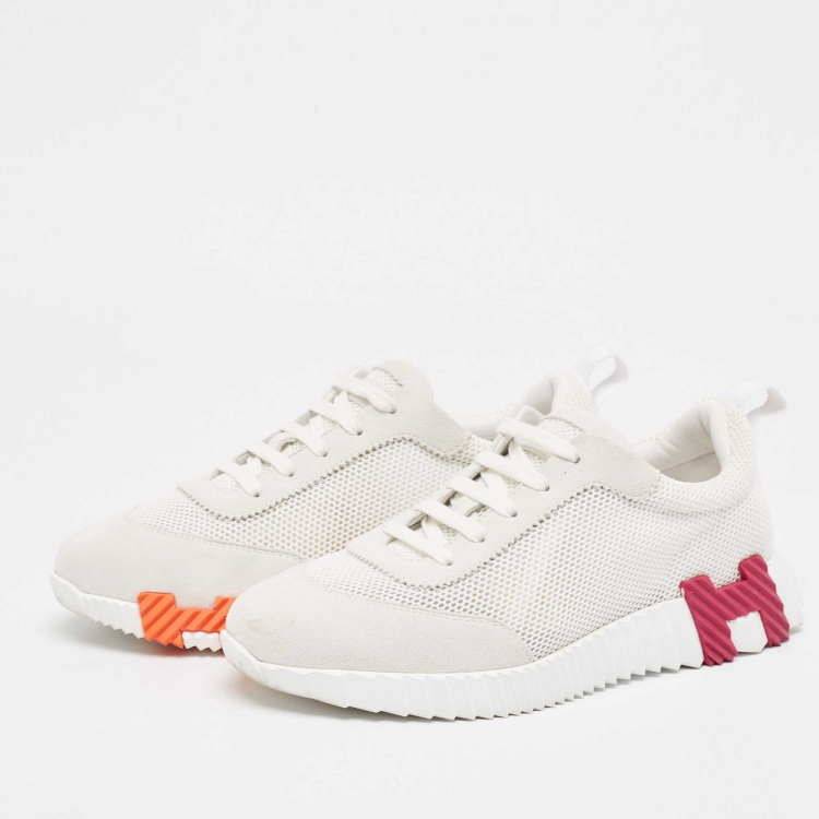 Pre Owned Hermes White Mesh and Suede Boucing Low Top Sneakers Size 41