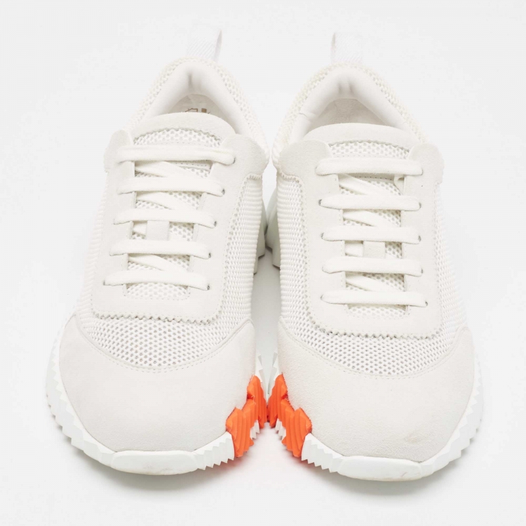 Pre Owned Hermes White Mesh and Suede Boucing Low Top Sneakers Size 41