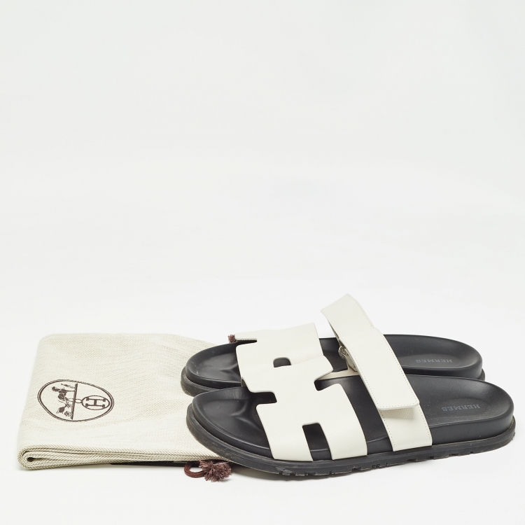 Pre Owned Hermes Off White Leather Chypre Sandals Size 43