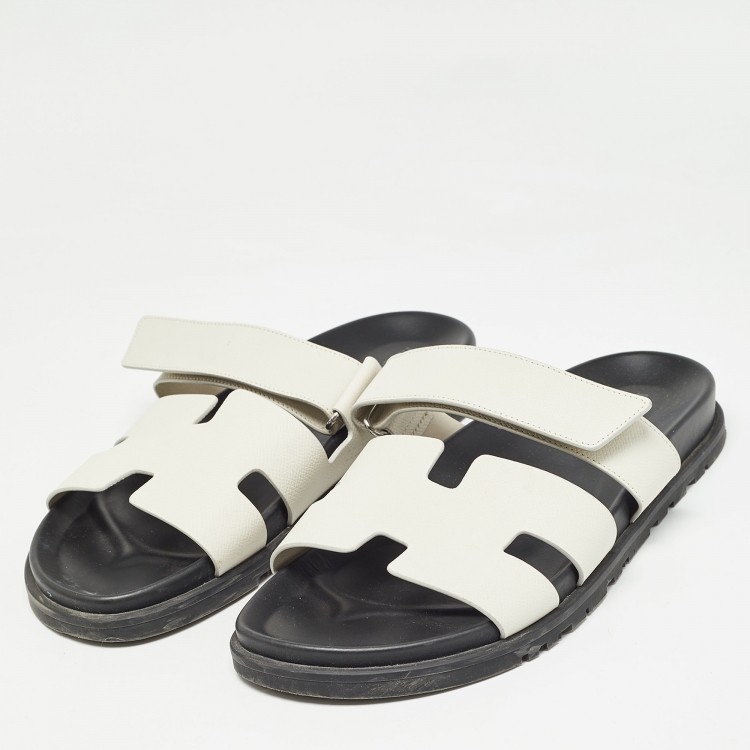 Pre Owned Hermes Off White Leather Chypre Sandals Size 43