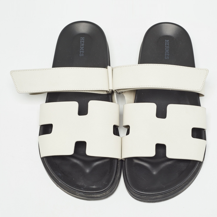 Pre Owned Hermes Off White Leather Chypre Sandals Size 43