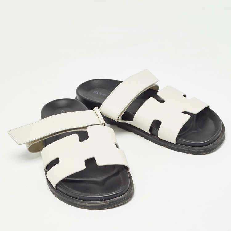 Pre Owned Hermes Off White Leather Chypre Sandals Size 43