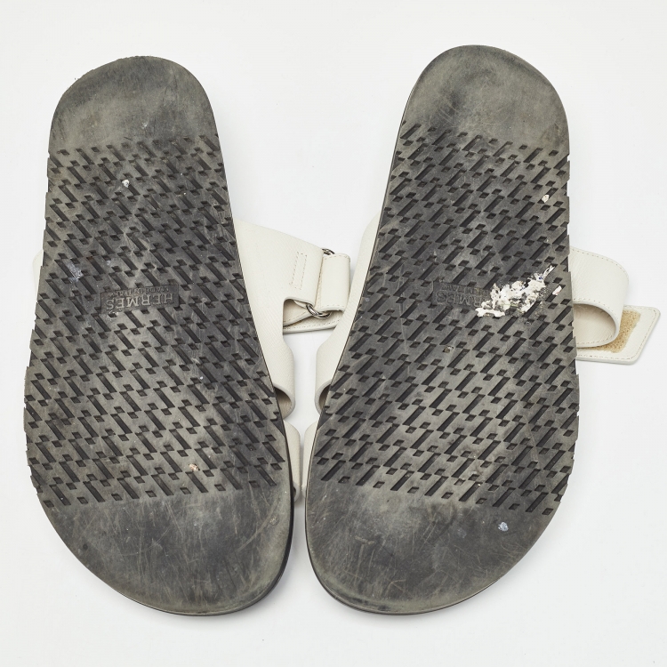 Pre Owned Hermes Off White Leather Chypre Sandals Size 43