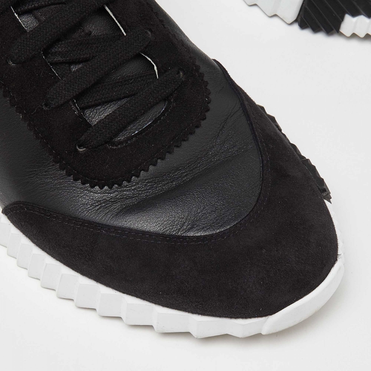 مملوكة مسبقًا Hermes Black Leather and Suede Depart Sneakers Size 42.5