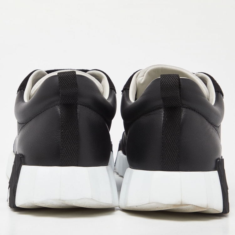 مملوكة مسبقًا Hermes Black Leather and Suede Depart Sneakers Size 42.5
