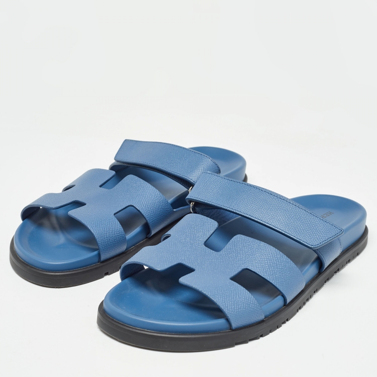 مملوكة مسبقًا Hermes Blue Leather Chypre Sandals Size 42